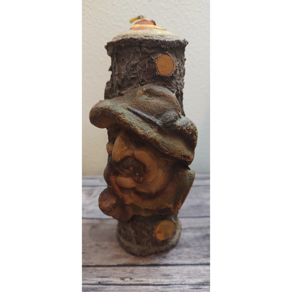 Vtg Figural Austrian Alps Man With Pipe Carved Candles Wood N Wax Carving A11